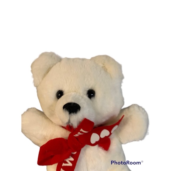 Vintage 1984 Dakin Plush Bear 9" Stuffed Animal White with Red Bow & Heart - Picture 2 of 4